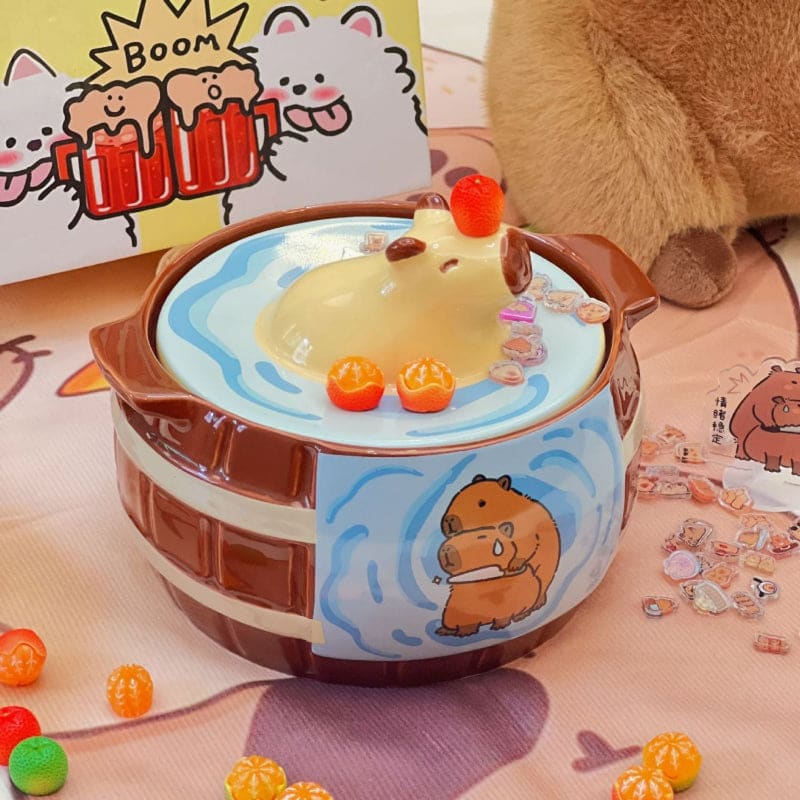 Creative Bathing Capybara Ramen Ceramic Bowl - Brown(no