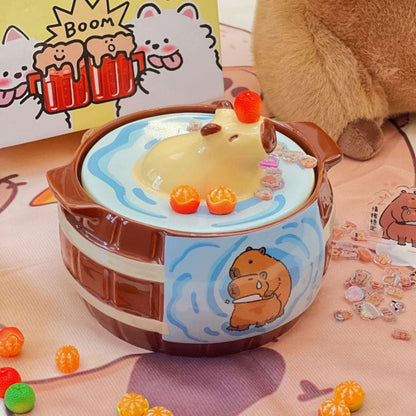 Creative Bathing Capybara Ramen Ceramic Bowl - Brown(no