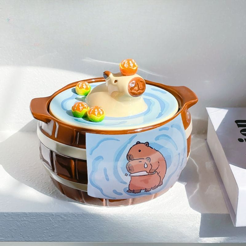 Creative Bathing Capybara Ramen Ceramic Bowl - Brown(no