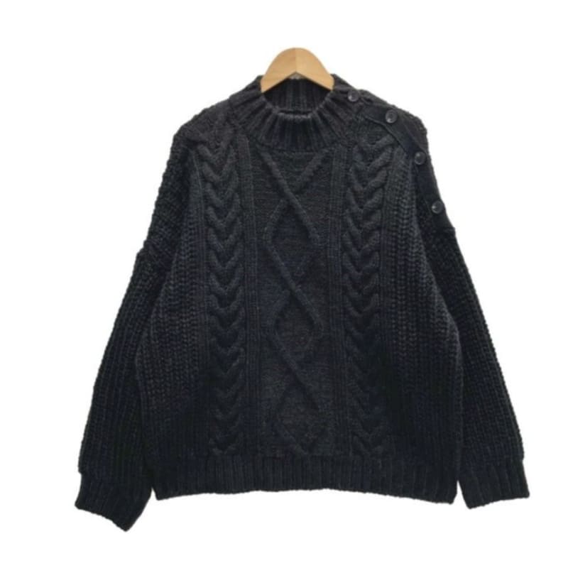 Crew Neck Button Cable Knit Sweater