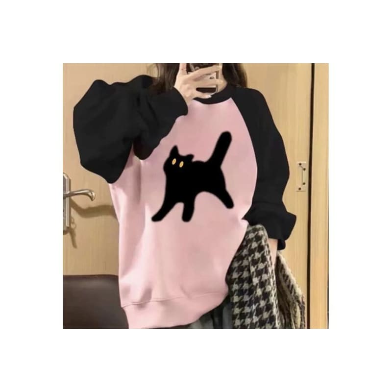 Crew Neck Cat Accent Raglan Sweatshirt