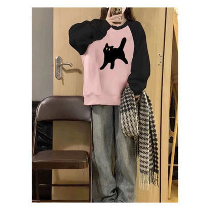 Crew Neck Cat Accent Raglan Sweatshirt