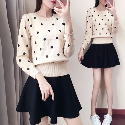 Crew Neck Dotted Sweater - Sweater - Almond / S