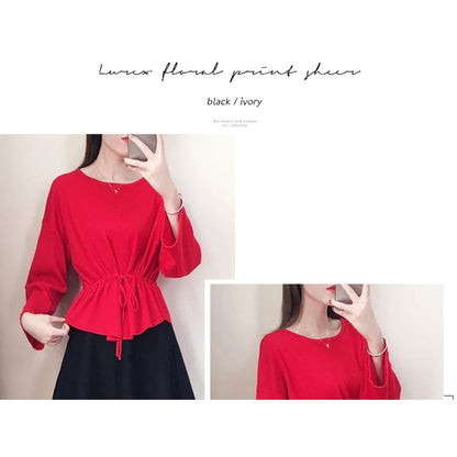 Crew Neck Plain Peplum Sweater