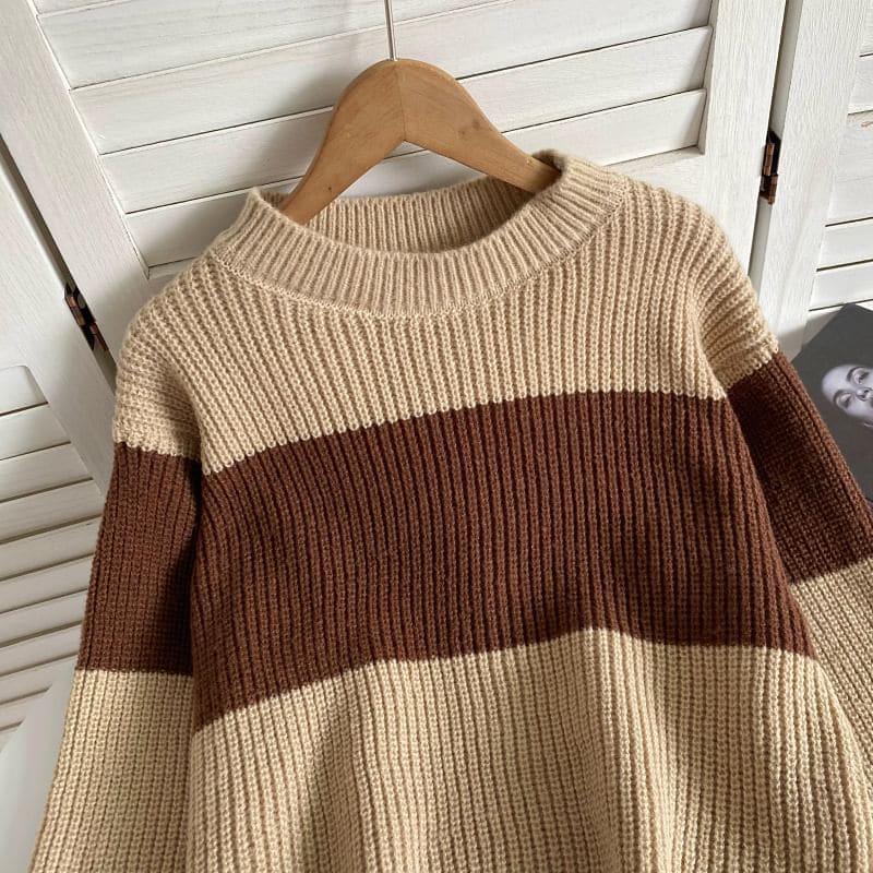 Crew Neck Two Tone Sweater