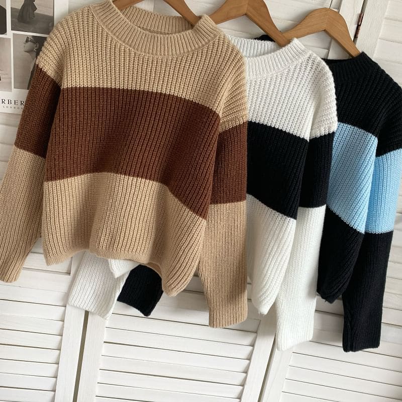 Crew Neck Two Tone Sweater