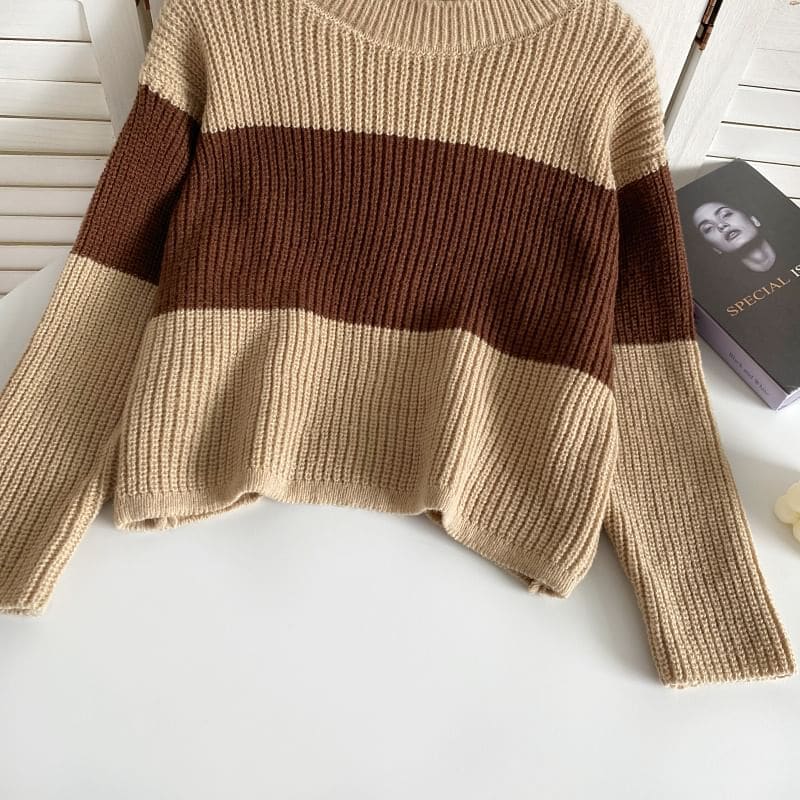 Crew Neck Two Tone Sweater