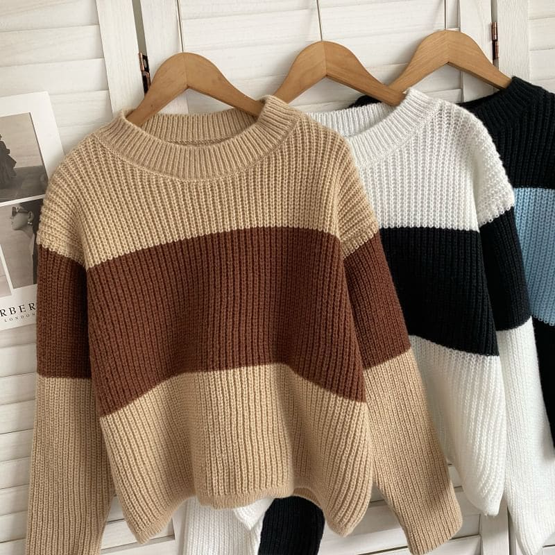 Crew Neck Two Tone Sweater