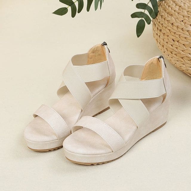 Criss Cross Wedge Sandals - Off-White / 35