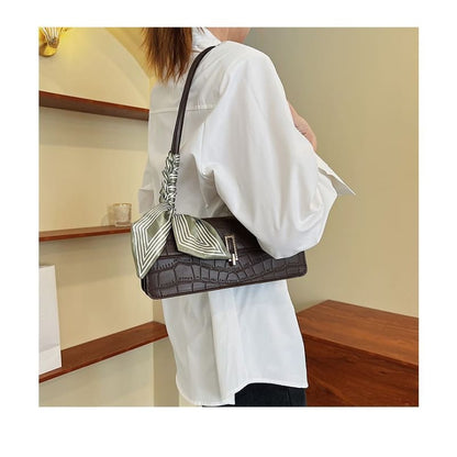 Croc Grain Faux Leather Shoulder Bag