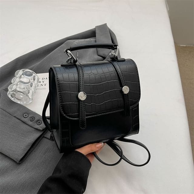 Crocodile Grain Flap Panel Backpack - Black / One Size