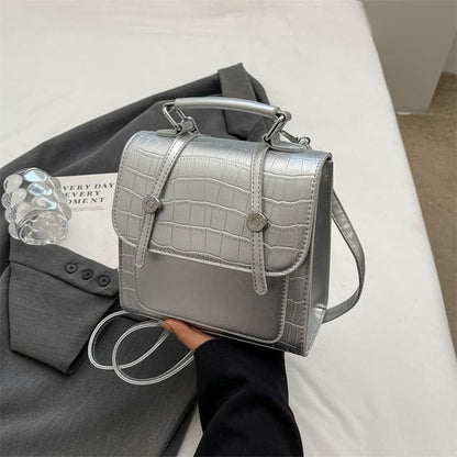 Crocodile Grain Flap Panel Backpack - Silver / One Size