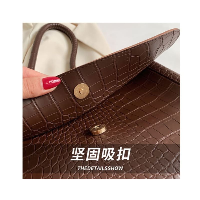 Crocodile Grain Flap Tote Bag