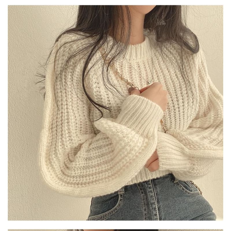 Cropped Crochet-Knit Sweater