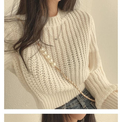 Cropped Crochet-Knit Sweater