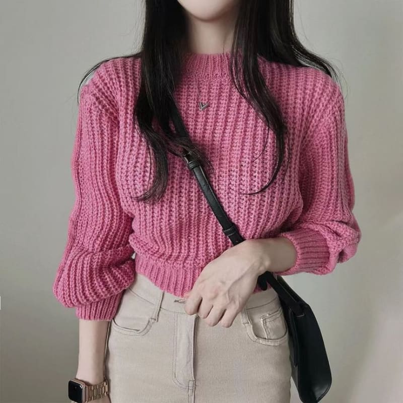 Cropped Crochet-Knit Sweater