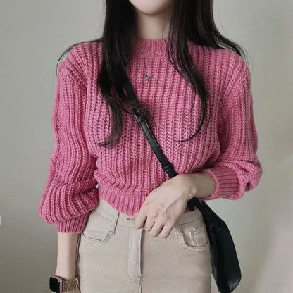 Cropped Crochet-Knit Sweater