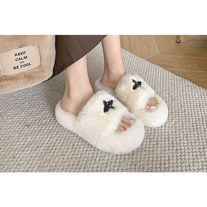 Cross Accent Fluffy Slippers