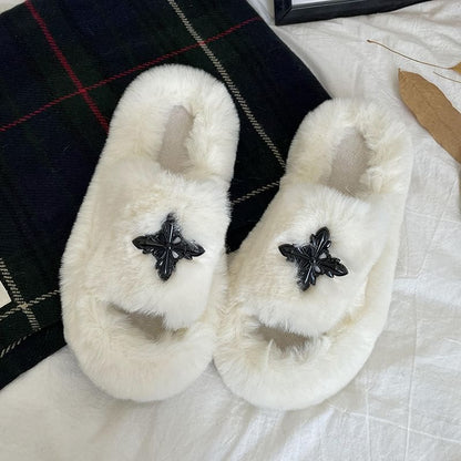 Cross Accent Fluffy Slippers