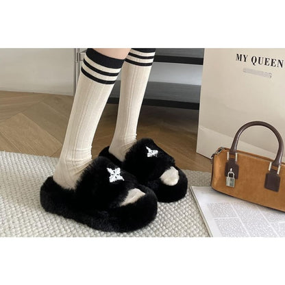 Cross Accent Fluffy Slippers