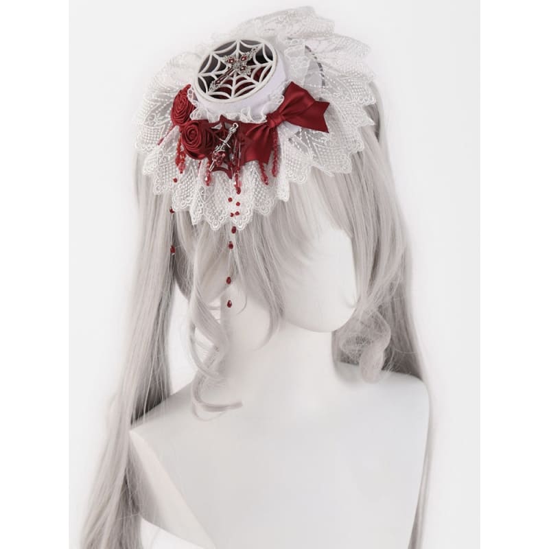 Cross and Sword White Lce Red Rosettes Bowknot Mini Hat