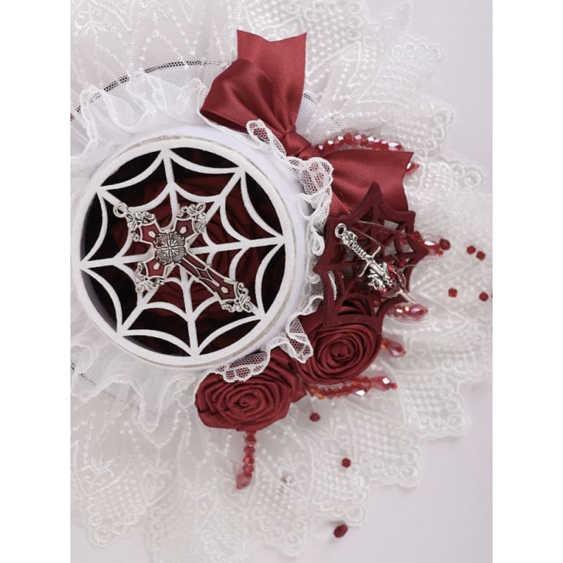 Cross and Sword White Lce Red Rosettes Bowknot Mini Hat