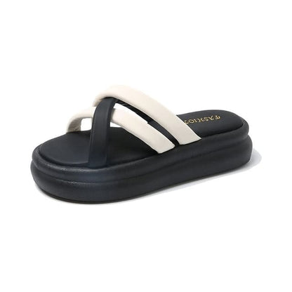 Cross Strap Platform Sandals - Black / 35