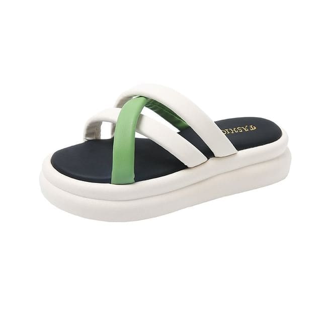 Cross Strap Platform Sandals - Off-White / 35