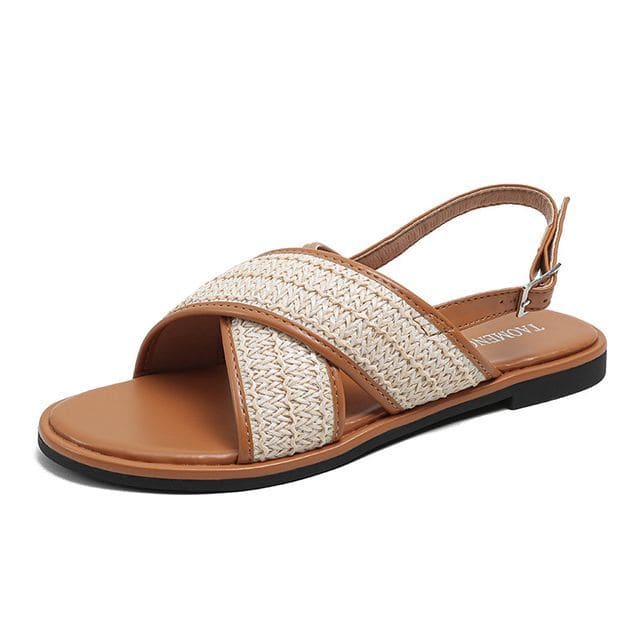 Cross Strap Slide Sandals - Sandals - Brown / 34