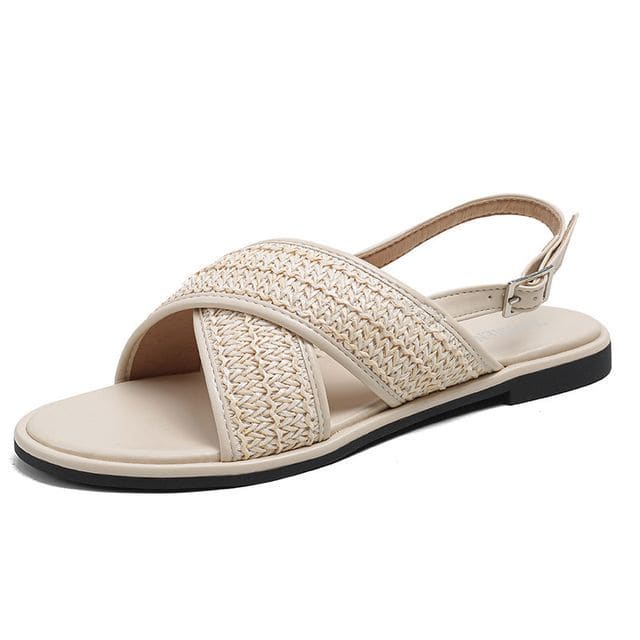 Cross Strap Slide Sandals - With Slingback - Almond / 34