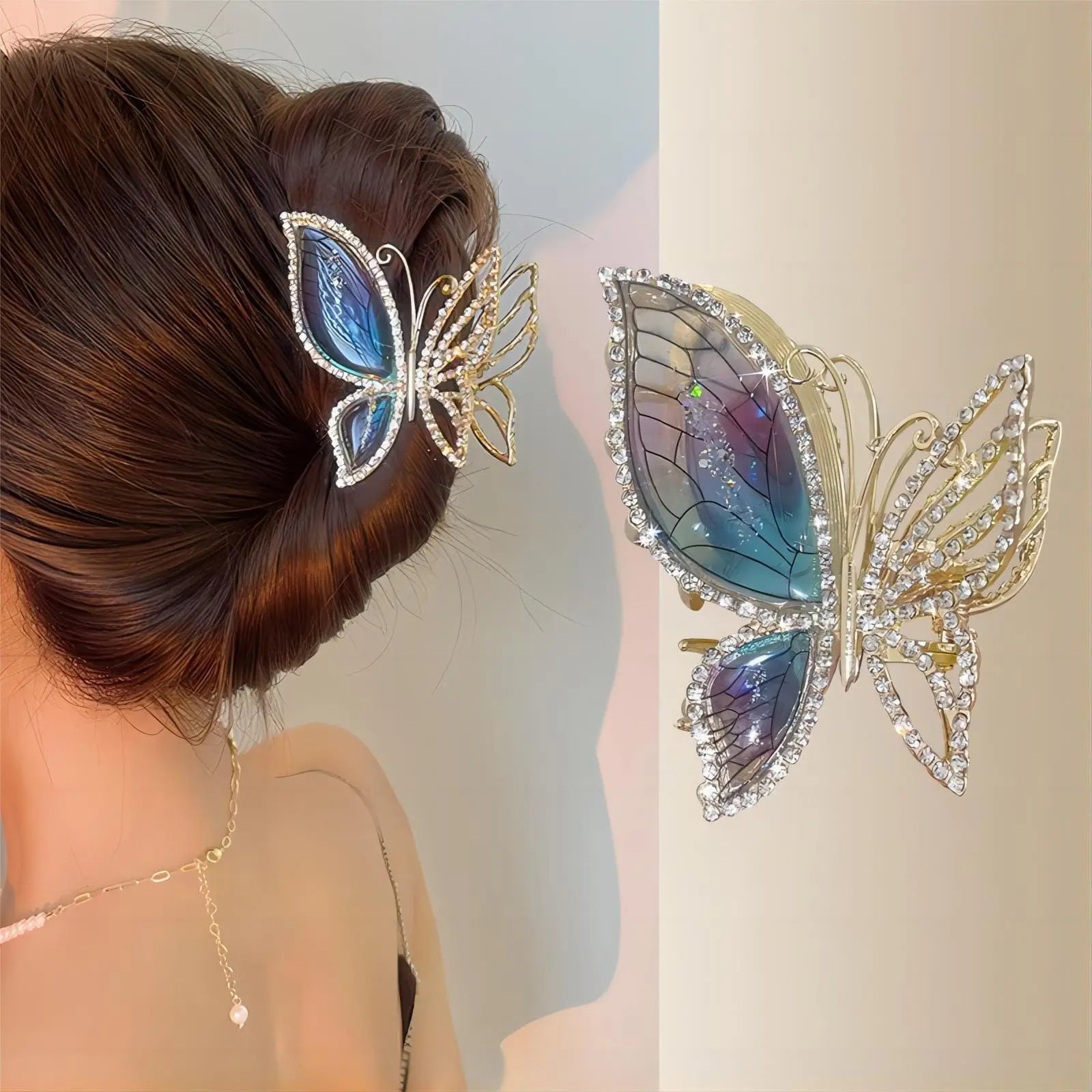 Kawaii Aesthetic Y2K Cute Fairy Chic CZ Inlaid Butterfly Chignon Claw Clip Hair Clip MK Kawaii Store