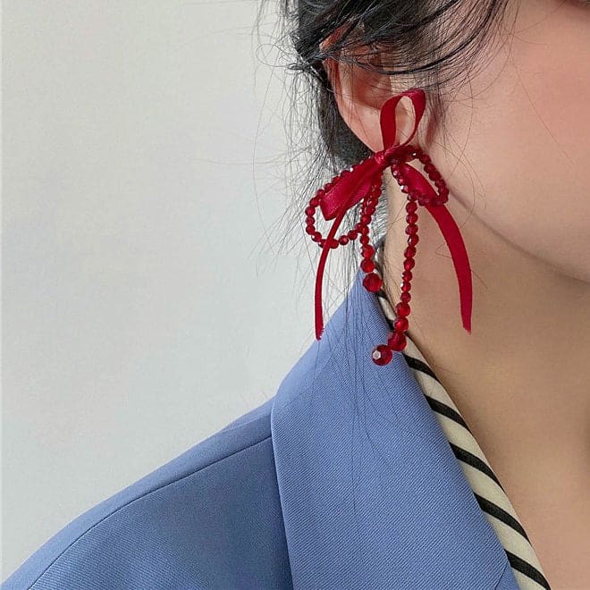 Cut Red Bow Earrings - Red - earrings