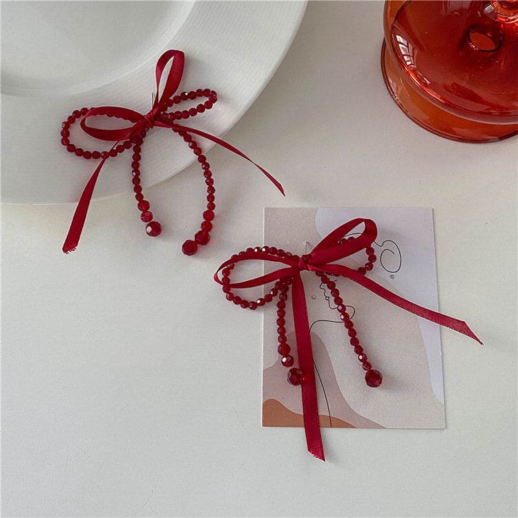 Cut Red Bow Earrings - Red - earrings