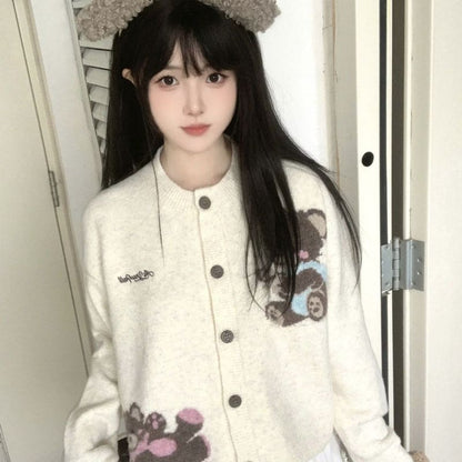 Cute Bear Crew Neck Sweater Cardigan