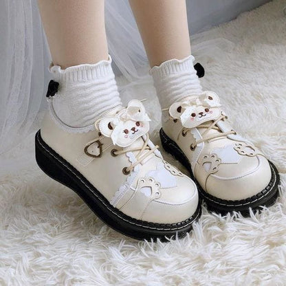 Cute Bear Lace Up Lolita Mary Janes Shoes MK15764 - KawaiiMoriStore