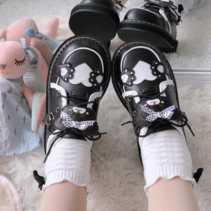 Cute Bear Lace Up Lolita Mary Janes Shoes MK15764 - KawaiiMoriStore