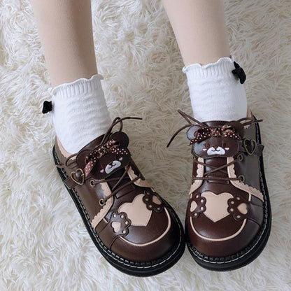 Cute Bear Lace Up Lolita Mary Janes Shoes MK15764 - KawaiiMoriStore