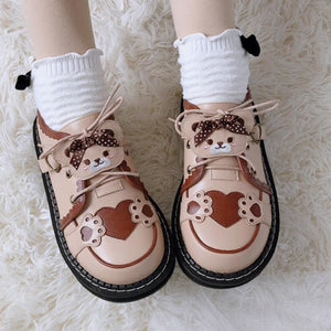 Cute Bear Lace Up Lolita Mary Janes Shoes MK15764 - KawaiiMoriStore