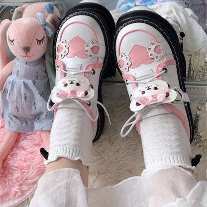 Cute Bear Lace Up Lolita Mary Janes Shoes MK15764 - KawaiiMoriStore