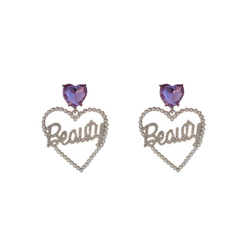 Cute Beauty Purple Gem Love Heart Earrings MM1890 - Earings