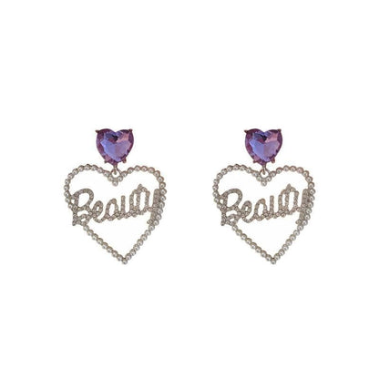 Cute Beauty Purple Gem Love Heart Earrings MM1890 - Earings