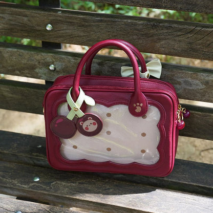 Cute Bow Cherry Shoulder Crossbody Bag - Red