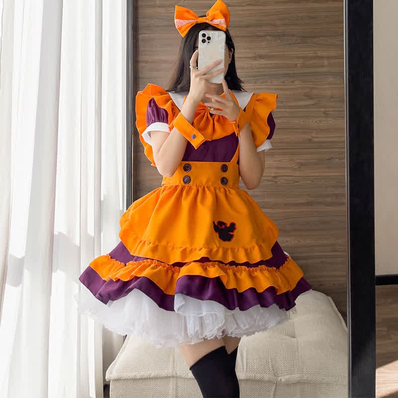 Cute Bow Knot Ghost Embroidery Maid Lolita Dress