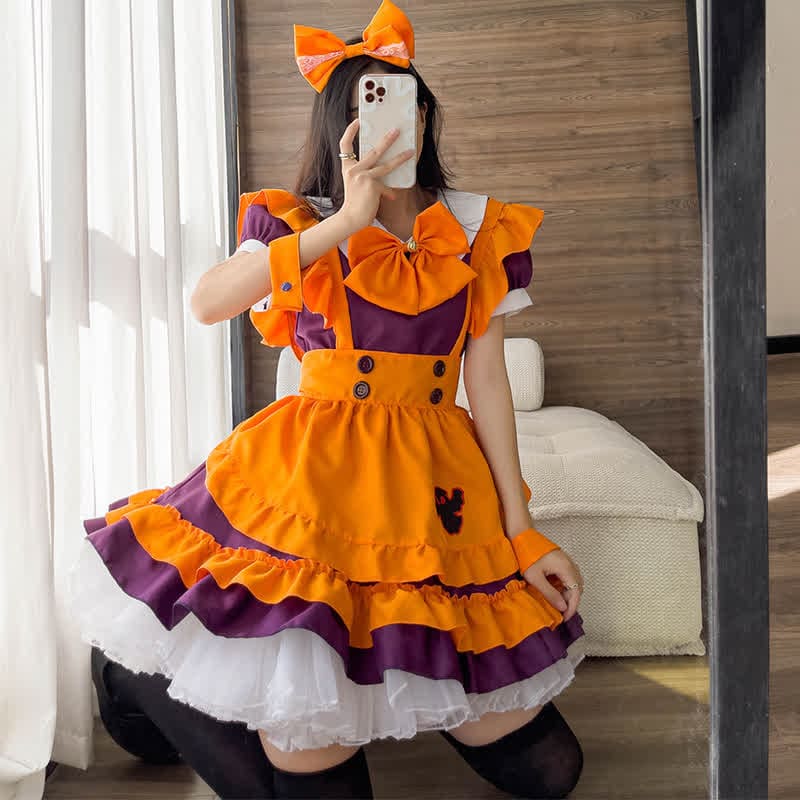 Cute Bow Knot Ghost Embroidery Maid Lolita Dress