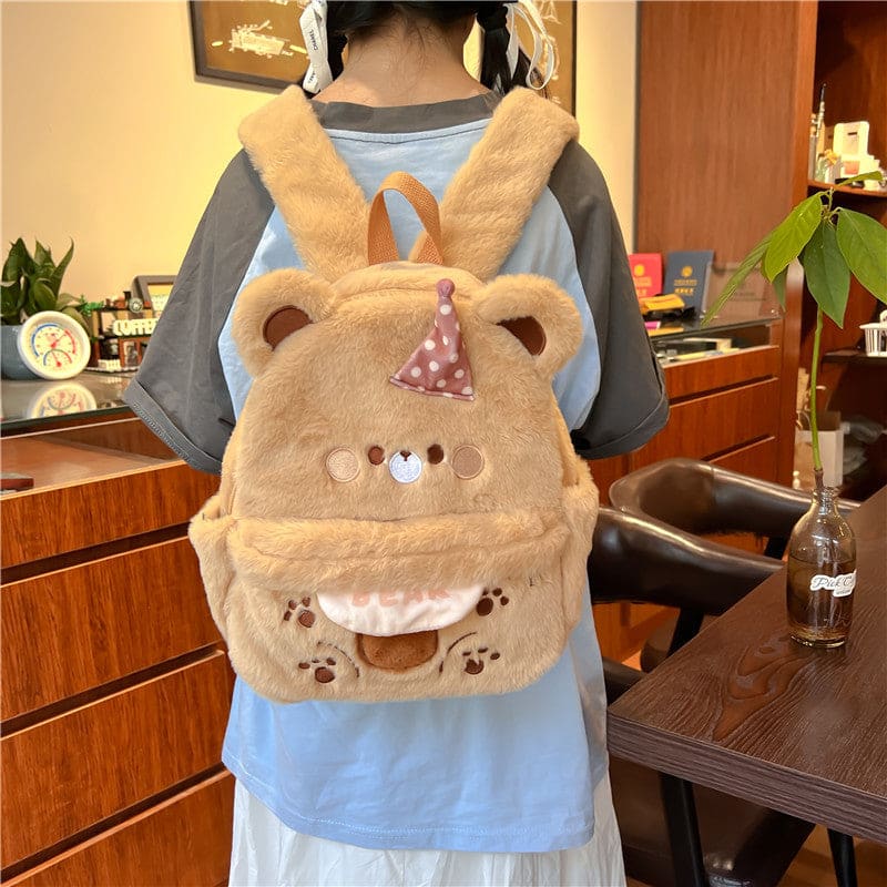 Cute Brown Bear Plush Backpack