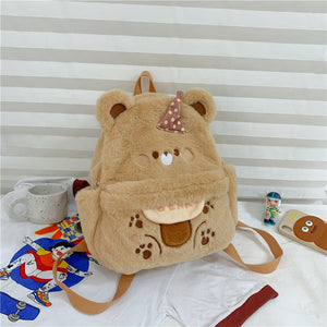 Cute Brown Bear Plush Backpack - Brown