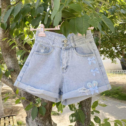 Cute Bunny Ears Bow Knot Wide Leg Denim Shorts MK16180