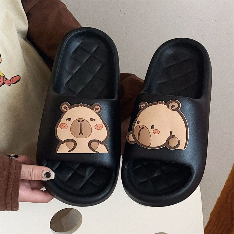 Cute Capybara Couple Slippers - Black / 34-35/US5-5.5