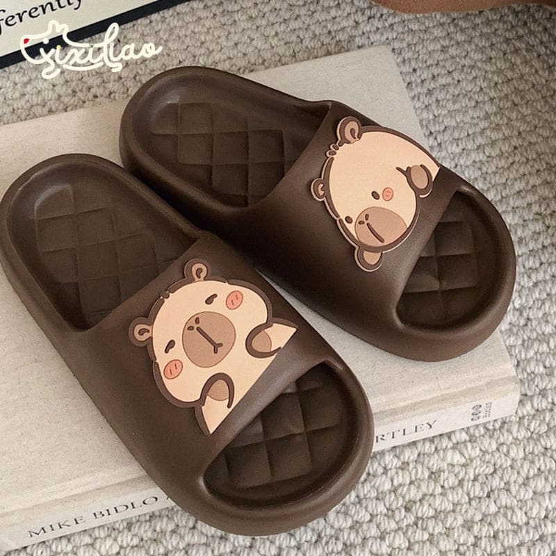 Cute Capybara Couple Slippers - Chocolate / 34-35/US5-5.5