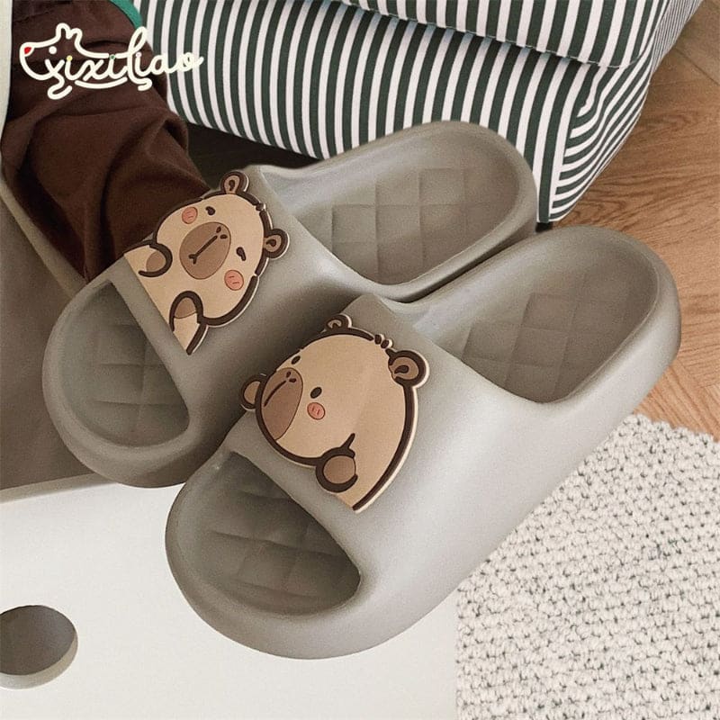 Cute Capybara Couple Slippers - Desert Brown / 34-35/US5-5.5